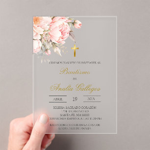 Clear acrylic floral Spanish baptism Acrylic Invitations