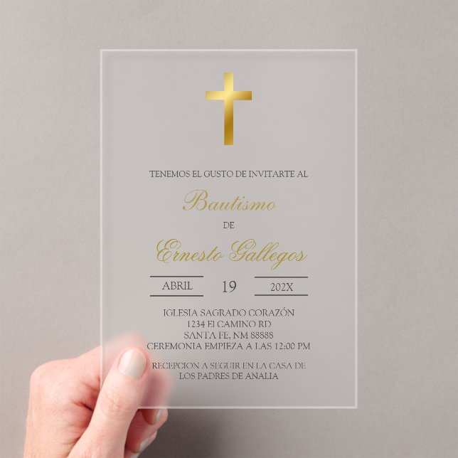 Clear acrylic floral Spanish baptism Invitations (Insitu (Handheld))