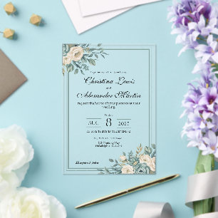 Clear Acrylic Formal Floral Wedding Invitation