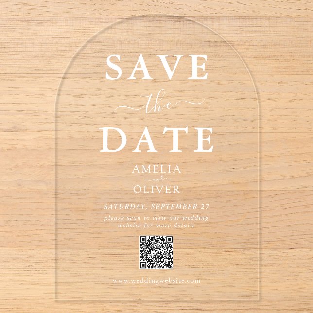 Clear Acrylic QR Code Wedding Save the Date Arch  Invitations (Front)
