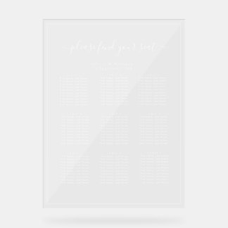 Clear Acrylic Seating Chart White Text Wedding