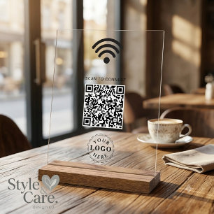 Clear Acrylic Sign with Scan to Connect WiFi Info