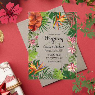 Clear Acrylic Tropical Floral Wedding Invitation
