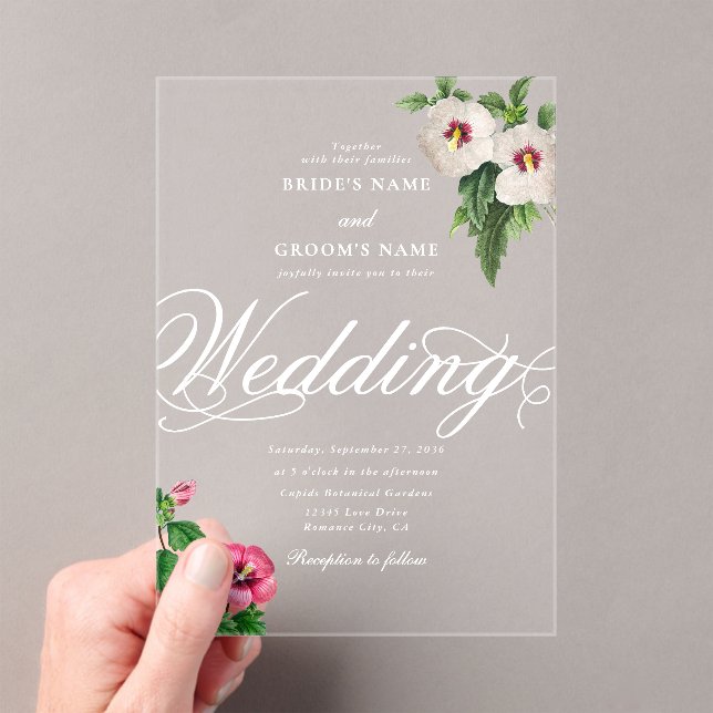 Clear Acrylic Tropical Hibiscus Wedding Invitations (Insitu (Handheld))