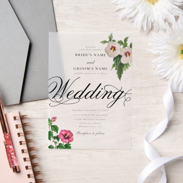Clear Acrylic Tropical Hibiscus Wedding Vellum Invitations (Wedding)
