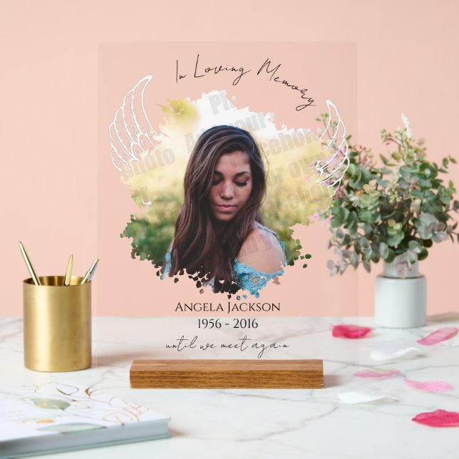 Clear Angel Wings Memorial Photo  Acrylic Sign (Wedding)