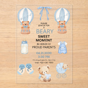 CLEAR BLUE 5X7 ACRYLIC BEAR BOY BABY SHOWER INVITATIONS