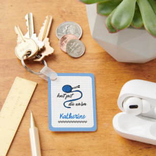 Clear Blue Knit Fast, Die Warm Key Ring