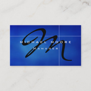 Clear Blue Monogram Unique Manager Business Card