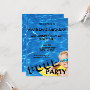 Clear Blue Pool Water Birthday Party Invitation