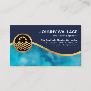 Clear Blue Pool Water Gold Wave Swimming Pool Business Card