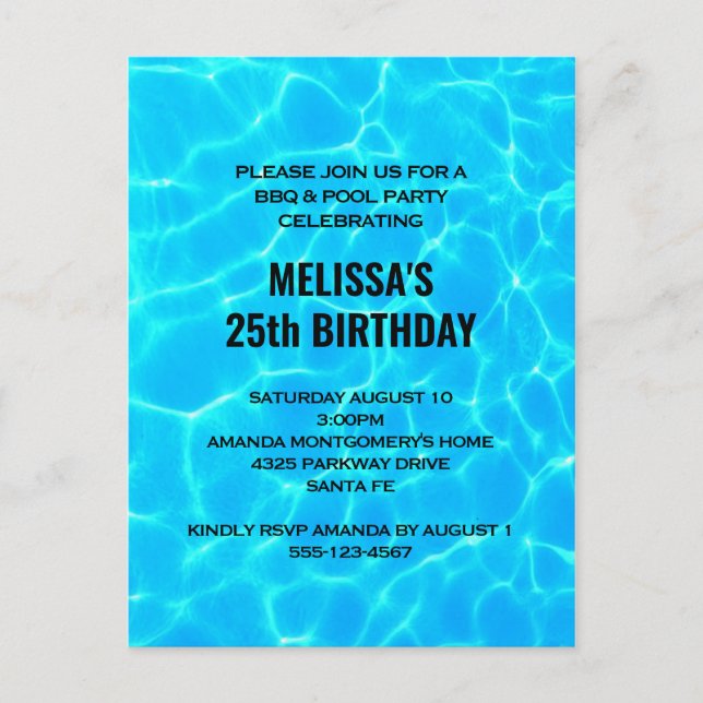 Clear Blue Pool Water Photo Birthday Invitation (Front)