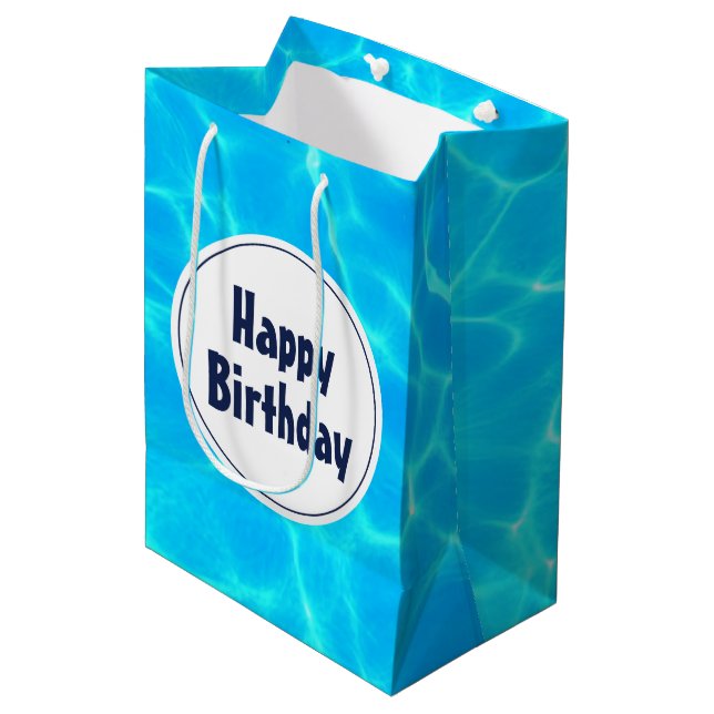 Clear Blue Pool Water Photo Birthday Medium Gift Bag (Front Angled)