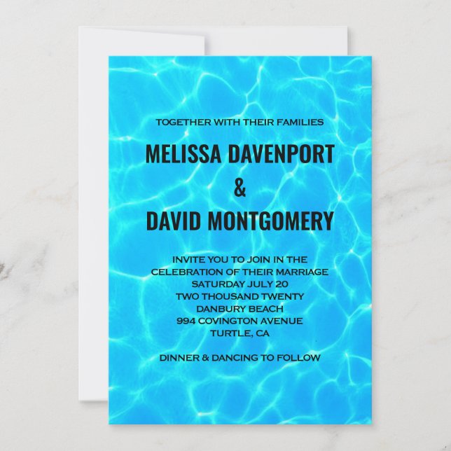 Clear Blue Pool Water Photo Casual Wedding Invitation (Front)