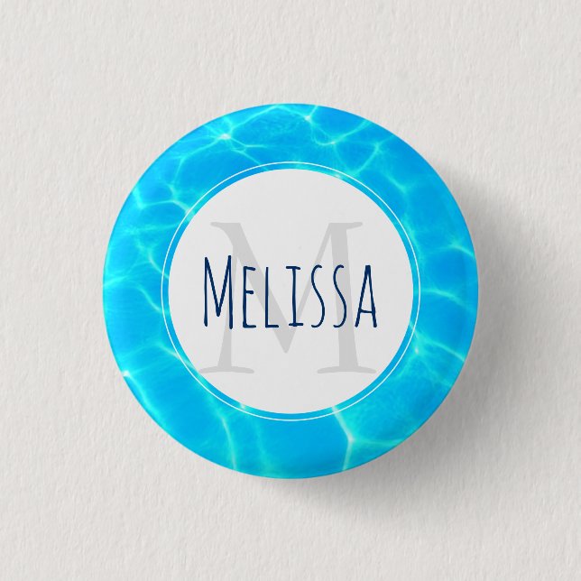 Clear Blue Pool Water Photo Monogram 3 Cm Round Badge (Front)