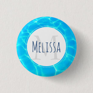 Clear Blue Pool Water Photo Monogram 3 Cm Round Badge
