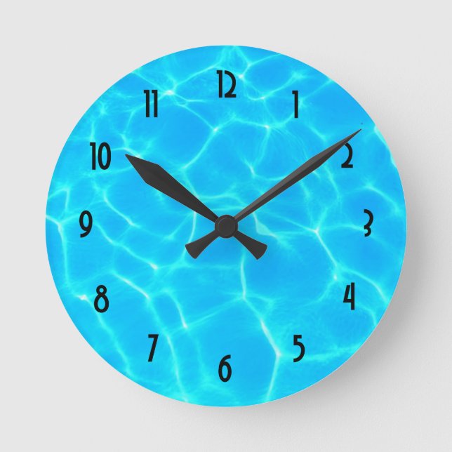 Clear Blue Pool Water Photo Round Clock (Front)