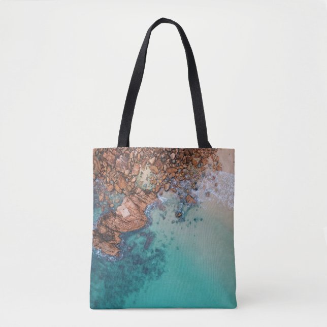 Clear blue sea and rocks tote bag (Front)