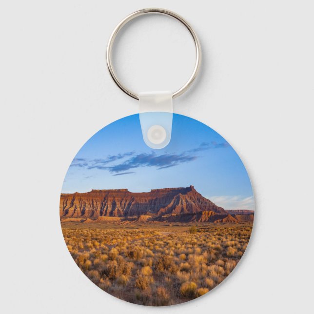 clear blue sky covers gorgeous brown hill key ring (Front)