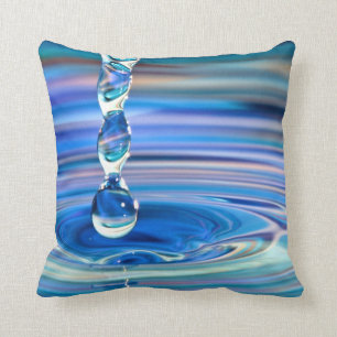 Clear Blue Water Drops Flowing Cushion