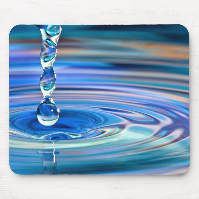 Clear Blue Water Drops Flowing Mouse Mat (Front)