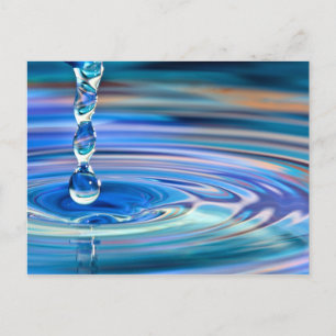 Clear Blue Water Drops Flowing Postcard