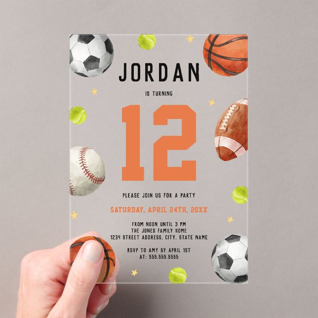 Clear Boys Sports Theme Birthday Party  Acrylic Invitations (Insitu (Handheld))
