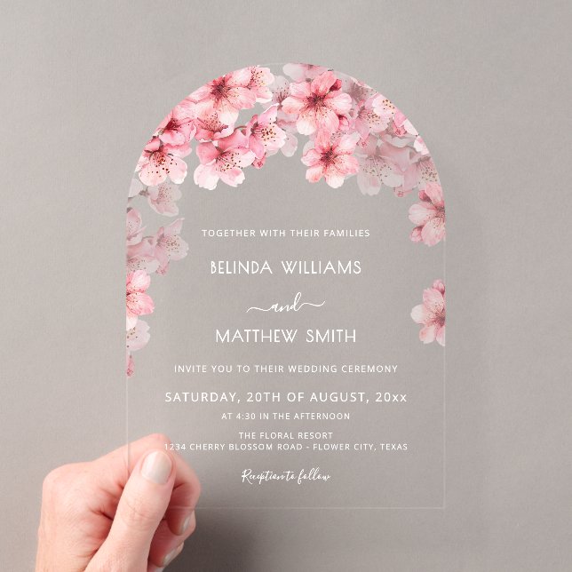 Clear Cherry Blossom Wedding Acrylic Invitations (Insitu (Handheld))