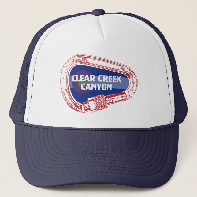 Clear Creek Canyon Colorado Climbing Carabiner Trucker Hat (Front)