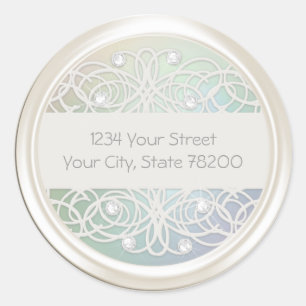 Clear Crystal and Pearl Damask Return Address Classic Round Sticker