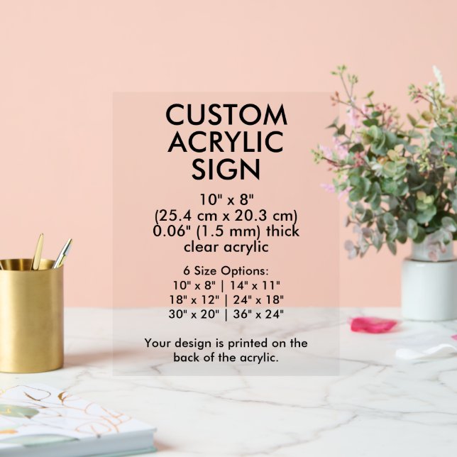 Clear Custom Acrylic Sign 10" x 8" Vertical (Wedding)