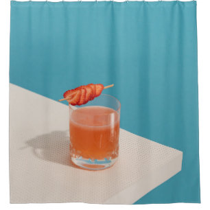 Clear drinking glass with brown liquid shower curtain