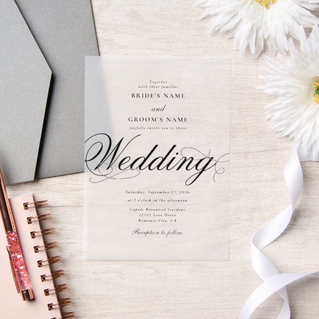 Clear Elegant Classy Luxury Wedding Overlay Vellum Invitations (Wedding)