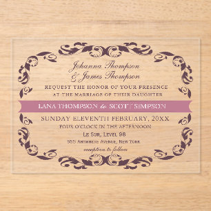 CLEAR Elegant Victorian Filigree White Wedding Acrylic Invitations