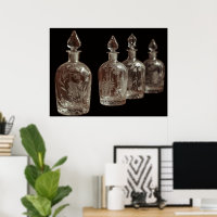 Clear Etched Retro Glass Perfume Bottles On a Wall