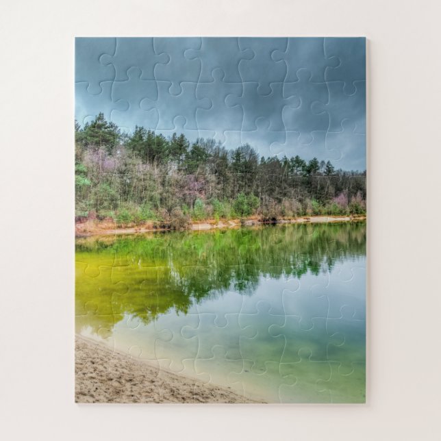 Clear Fishing Lake View in Autumn Jigsaw Puzzle (Vertical)