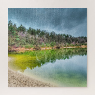 Clear Fishing Lake View in Autumn Jigsaw Puzzle