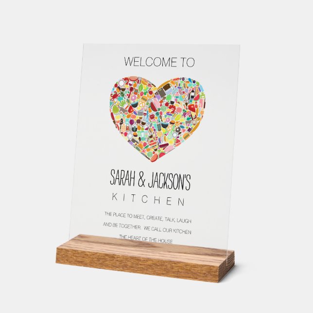 CLEAR Food Love Heart Kitchen Welcome Sign (Angle)