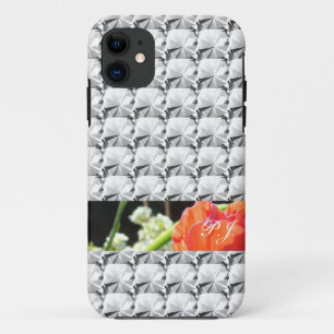 clear gem stone, diamond with flowering strip iPhone 11 case