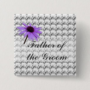 clear gem stones and daisy flower father groom 15 cm square badge