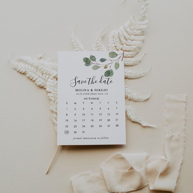 Clear Greenery Botanical Save the Date Calendar (Creator Uploaded)