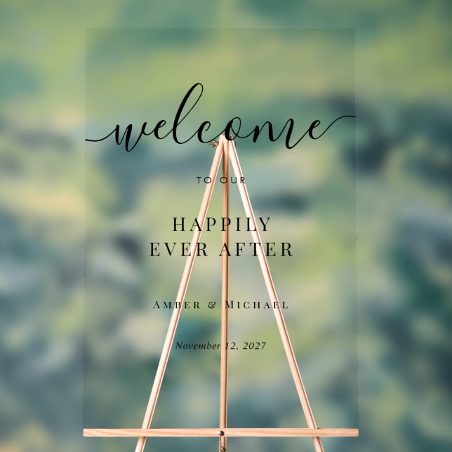 Clear Happily Ever After Wedding Acrylic Sign (Neutral)