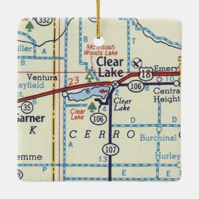 Clear Lake IA Vintage Map Ceramic Ornament (Back)