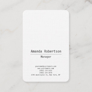 Clear legible trendy plain simple minimalist white business card
