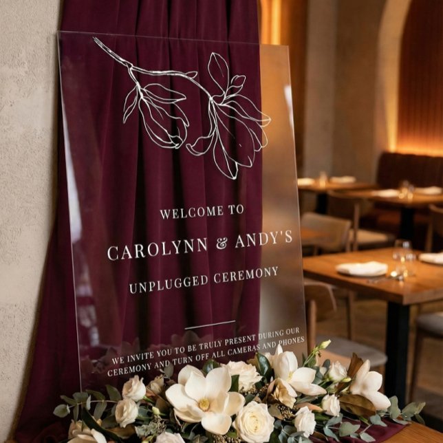 Clear Minimalistic Unplugged Wedding Ceremony Acrylic Sign (Creator Uploaded)