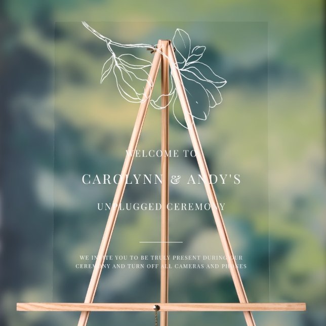 Clear Minimalistic Unplugged Wedding Ceremony Acrylic Sign (Neutral)