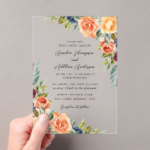 Clear Multicolor Botanical Floral Wedding Acrylic Invitations