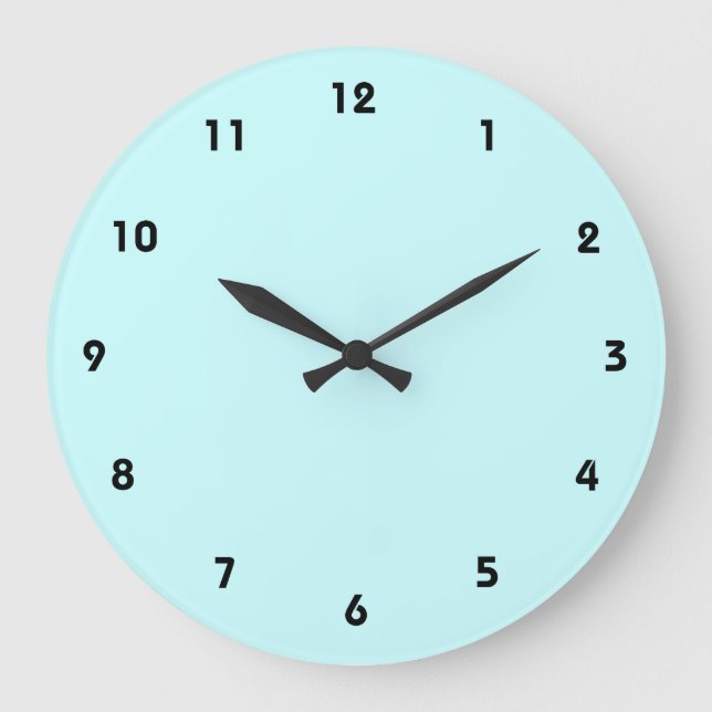 clear number wall clock with light blue background (Front)