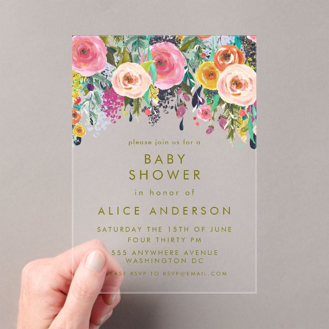CLEAR Painted Floral Baby Shower Invite Acrylic Invitations (Insitu (Handheld))