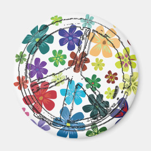 CLEAR PEACE SIGN WITH FLOWERS MAGNET